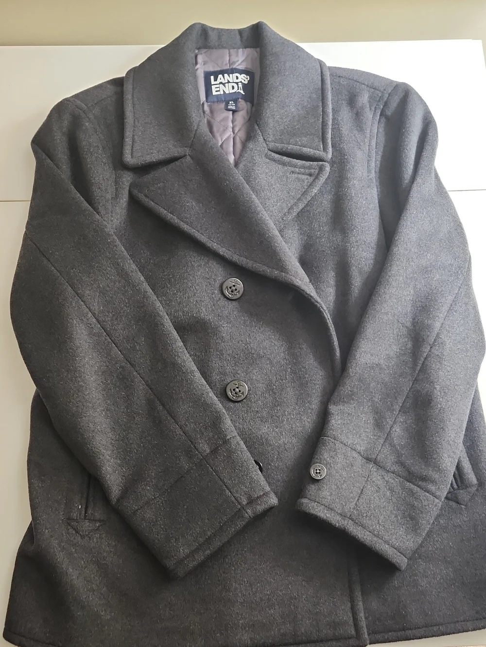 Lands' End Men's XL Charcoal Gray Wool Pea Coat
